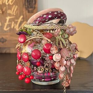 Colorful Mystery Jewelry Jar In Shades Of Red And Pink.